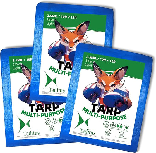 3 in a Pack, Maximize Value, Minimize Cost, Multipack Advantage with Budget-Friendly Poly Tarps, 2.5 Mil Cheap Large Light Tarps, Multipurpose Waterproof Protective Cover, 10x12 Feet, Blue