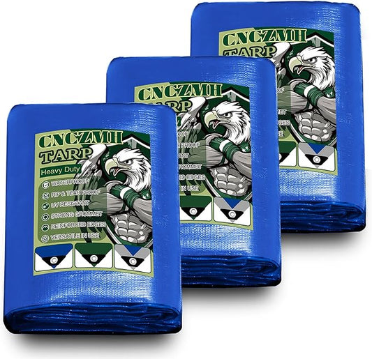 Heavy Duty Tarp Waterproof, 10 Mil Thick 5x5 Feet Finished Size Tarps Outdoor, Multipurpose Tarpaulin, Small Tarp for Emergency Rain Shelter Camping (Blue, 5x5ft 3 Pack)