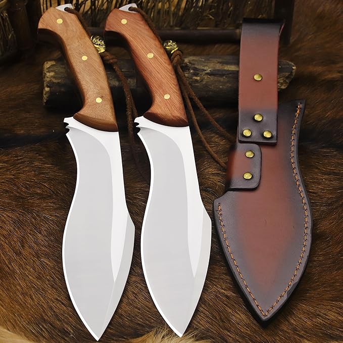 BA-KOR (Survivor III) 35.5CM (14.2 ") DC53 steel 10mm thickened full Tang fixed knife+ leather sheath &(5.9IN) Cerium Igniter, suitable for outdoor hunting, cutting, chopping, camping, obstacle removal, exploration, fishing, EDC, BBQ