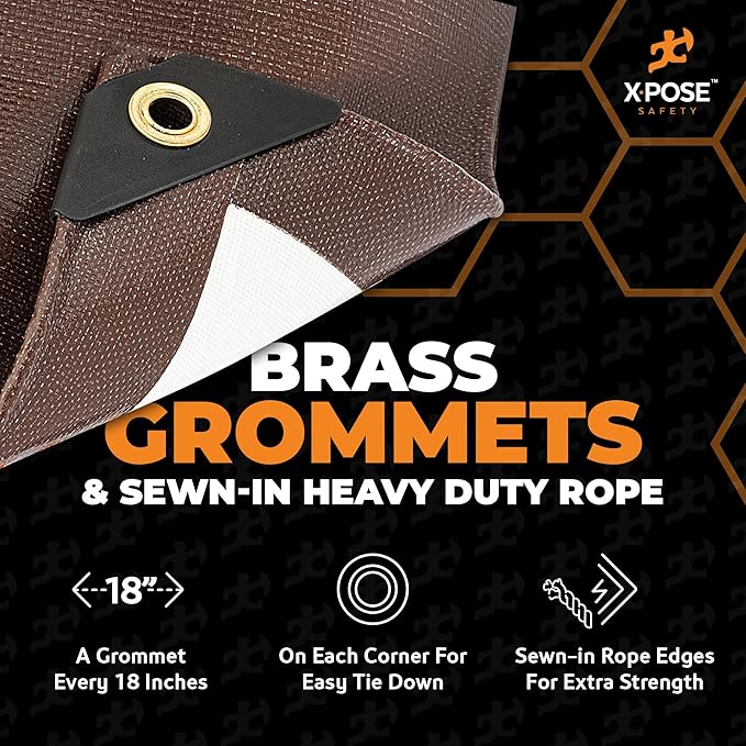 Xpose Safety 20 Mil Ultra Heavy Duty Tarp - 10' x 10' Brown/White, Waterproof, UV Protection, Reinforced Corners