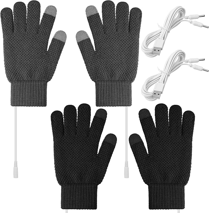 Bencailor 2 Pairs Usb Winter Heated Gloves Mitten Hand Washable Knitting Touchscreen Laptop Gloves