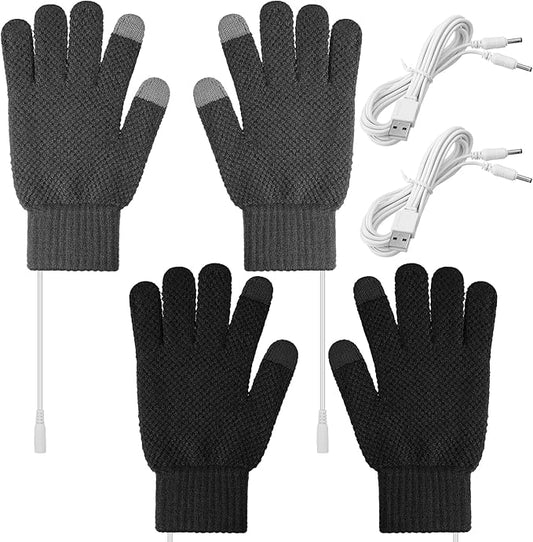 Bencailor 2 Pairs Usb Winter Heated Gloves Mitten Hand Washable Knitting Touchscreen Laptop Gloves