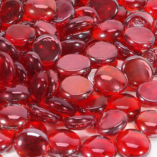 Fire Pit Glass Beads, Red Luster Reflective Tempered Glass Rocks for Natural, Propane or Gas Fireplace, Fire Pit Table, Marbles for Vase, Landscaping, Home Decor, 10lb