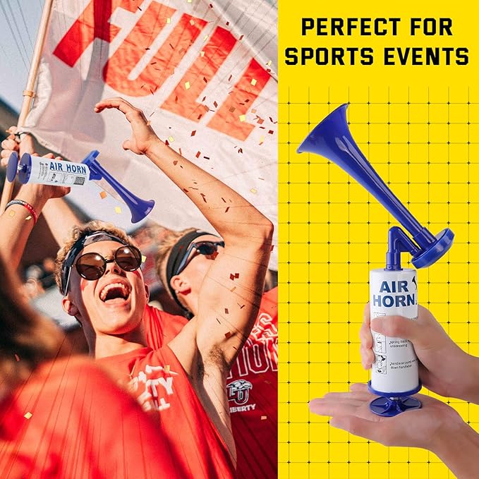 FARBIN Handheld Air Horn, Portable Air Pump Horn, Personal Safety Horns, Loud Noise Maker Horn for Boating, Sports Events, Parties, Birthdays, Camping, Graduation (Blue Handheld Air Horns)