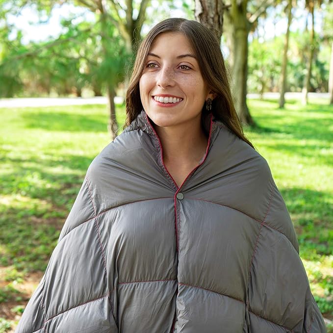 Double Puffy Camping Blanket - Extra Puffy, Packable, Lightweight and Warm | Ideal for Outdoors, Travel, Stadium, Festivals, Beach, Hammock | Water-Resistant Camp Quilt (Black/Blue)