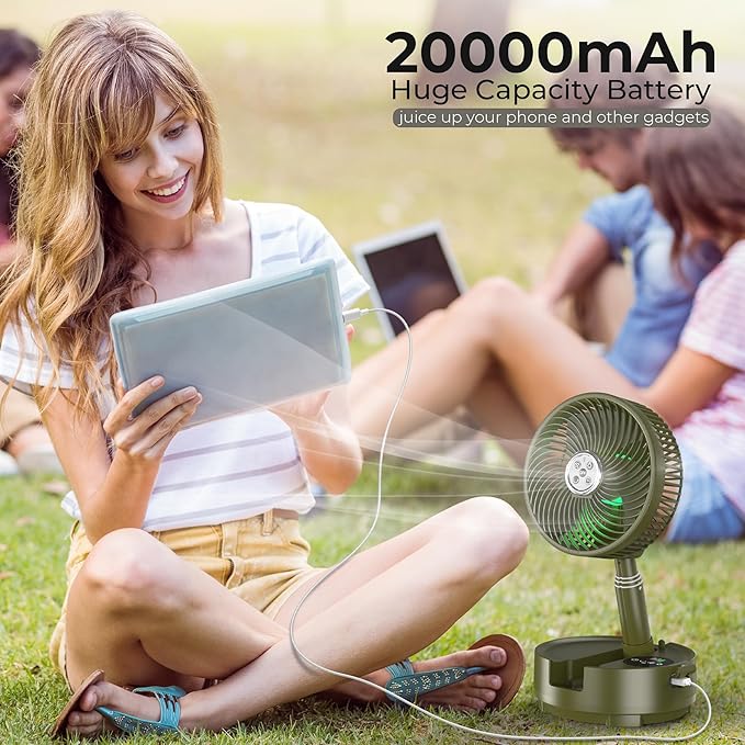 20000mAh Battery Operated Fan, Rechargeable Portable Fan, 112H Run, 9 Speeds Oscillating with Remote, Battery Powered with Timer & Light for Travel Cruise Essentials RV Outdoor Power Outage