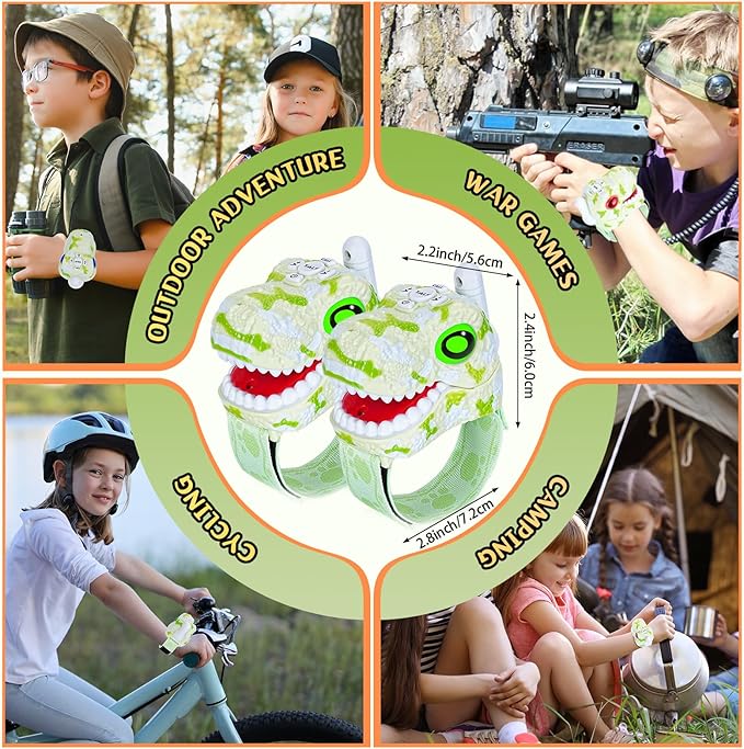 Walkie Talkies for Kids 2 Packs, Kids Toys for Boys Girls Aged 3 to 8 Years Old for Outdoor Adventure, Camping, Halloween, Christmas, Birthday Gifts (Green, Dinosaur)