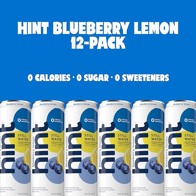 Hint Canned Water, Blueberry Lemon - Purified Flavored Water with Zero Calories, Natural Flavors, and Sugar Free - 12 Fl Oz Cans (Pack of 12)