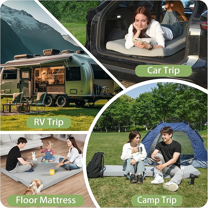 3.5" Extra Thick Foam Camping Mattress, Waterproof Cover & Travel Bag, Portable Sleeping Pad for Car/Tent/Cot/SUV/Trunk/Floor/Guest Bed