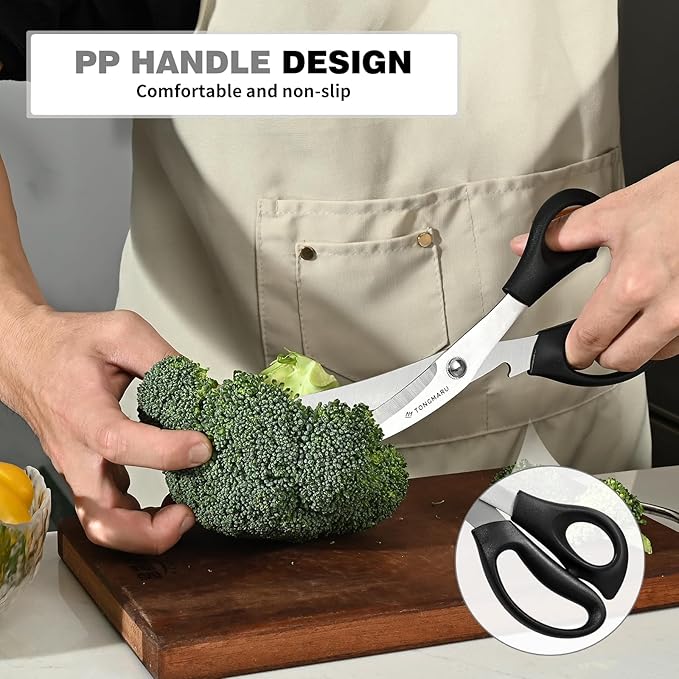 Heavy Duty BBQ Shears, Super Sharp All Purpose Kitchen Poultry Shears, Korean Barbeque Scissors with Anti-slip Handle, Serrated Blades with Bottle Opener function