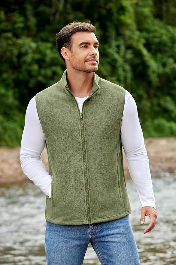 COOFANDY Mens Polar Fleece Vest Lightweight Sleeveless Jacket Warm Zip up Outerwear Vests with Zipper Pockets for Hiking