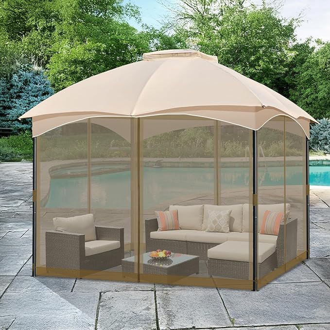 COWVIE Gazebo Replacement Netting Screen, 12' x 12' Universal Gazebo 4-Panel Mosquito Sidewalls with Double Zippers for Outdoor Patio (Only Netting)