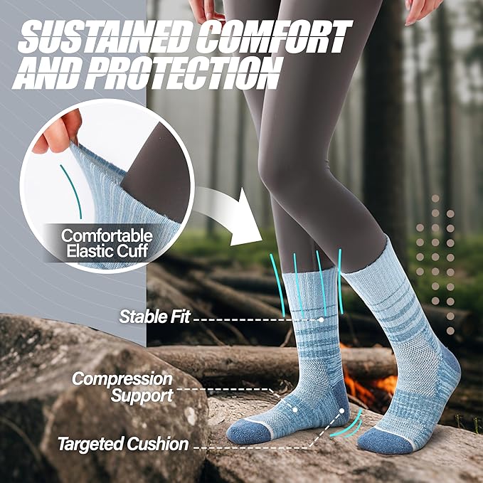 ANTSANG Merino Wool Hiking Socks for Men & Women 5 Pairs Thermal Warm Winter Thick Cushion Moisture Wicking Crew Boot Socks