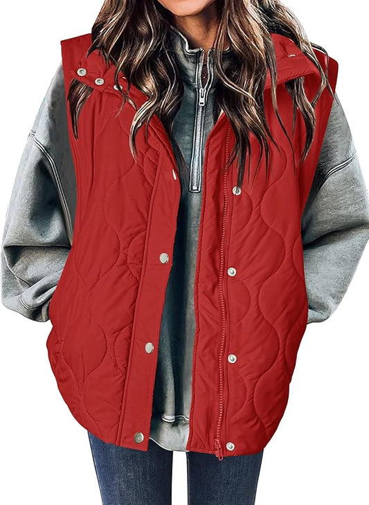 Zeagoo Puffer Vest Women Sleeveless Quilted Jacket Lightweight Snap Zip Up Stand-up Collar Down with Pockets Outerwear