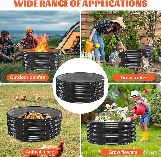 40 Inch Round Galvanized Fire Pit Ring/Fire Ring - Foldable and Perfect for Outdoor Gatherings and Campfires in The Yard/Garden/Park/Beach (Black+Gray, 3.3 FT Diameter+1.5 FT Tall)