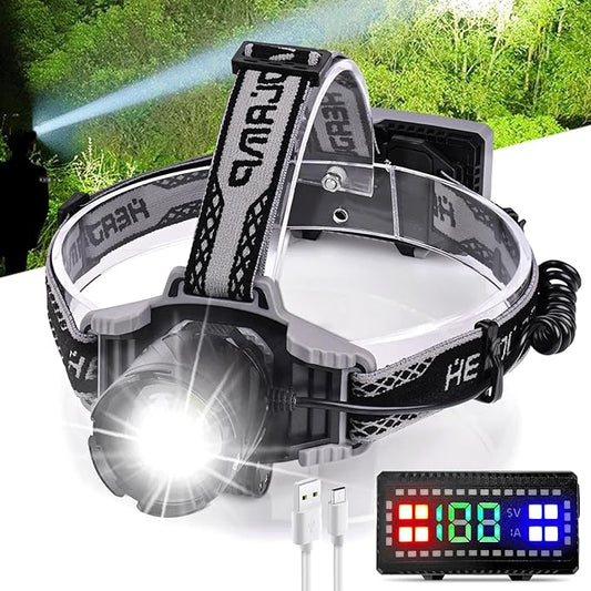 Aikertec Rechargeable Headlamp 3000 LM Super Bright, LED Headlamp 80H Runtime, 4 Modes & Zoomable IPX6 Waterproof, Red Light Headlamp for Camping, Fishing, Running