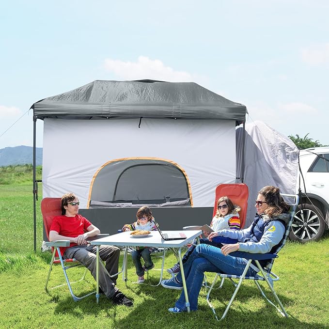 UNP Inner Cube Tent for Camping - Connect 10'x10' Canopy to Car Tailgate Into Tent for Family Camping, Vented Roof - Grey (Canopy Pole/Shelter NOT Included)