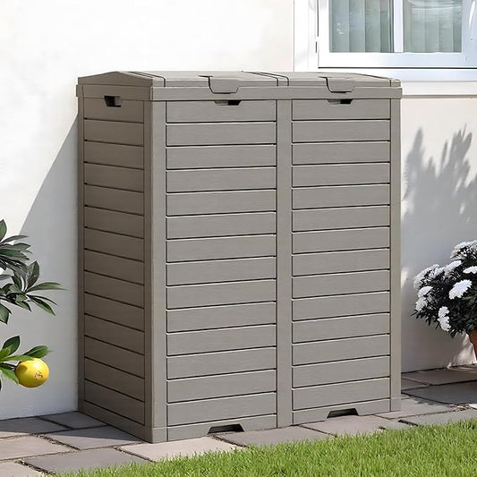 76 Gallon Outdoor Trash Can Waterproof Resin Garbage Can with Tiered Lid & Drip Tray Indoor and Outdoor Use Trash Bin for Patio Kitchen, Backyard & Deck, Gray