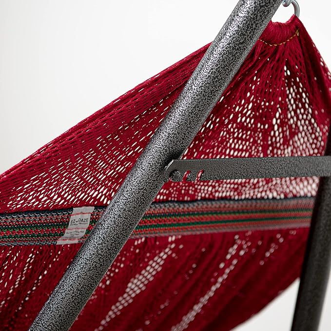 Best Home Fashion Hammock for 2 Persons with Collapsible Steel Stand 600 lbs Capacity- Portable Carrying Case, Adjustable, Perfect for Camping Beach Patio, EZ Daze Foldable Hammock with Stand- RED