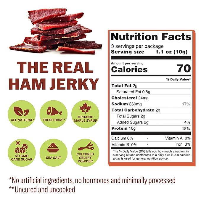 Old Fashioned Real Ham Jerky | Keto Gift Box | Dry Texture | No Nitrates | Pork Jerky | Small Batch Handcrafted | High Protein Snack | Authentic American | Gift For Dad | Bezerky Jerky | 6 Bags