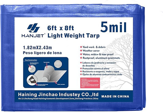 Lightweight Outdoor Camping Tarp 6' x 8' 5-mil Blue Waterproof Boat Tarps Covers with Grommets