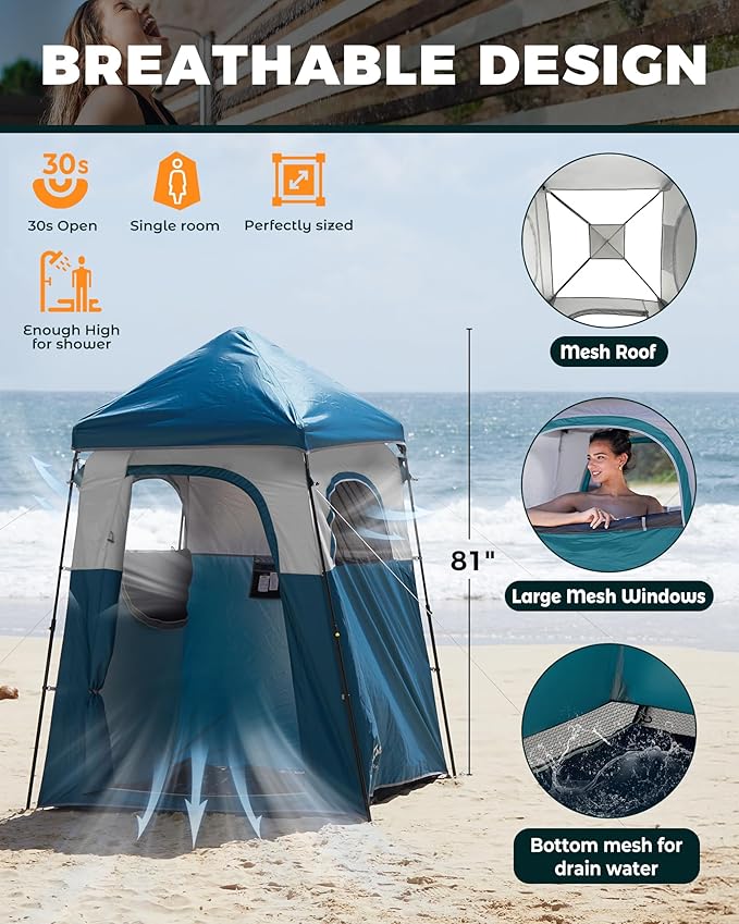 KingCamp Instant Shower Tent, Portable Superior Stable Privacy Shelter, Large Room Outdoor Toilet Tent with Floor for Beach, Camping & Hiking, Setup in Under 60s