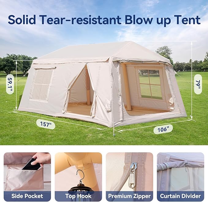 Inflatable Blow Up Tents for Camping,Waterproof Oxford Hot Tent with Manual Pump,Spacious Easy Setup Inflatable Camping Air Tent for Family Glamping