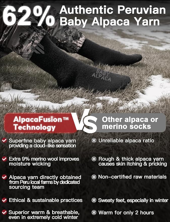 Alpaca Wool Boot Socks Men and Women, Heavyweight Thick Thermal Socks Cold Weather Hunting Hiking, Moisture Wicking