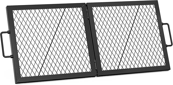 Onlyfire Foldable X-Marks Fire Pit Cooking Grate, Portable Rectangle Campfire Grill Grate with Handles, Heavy Duty Steel Campfire BBQ Grill for Outdoor, 36 inch