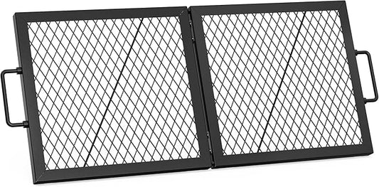 Onlyfire Foldable X-Marks Fire Pit Cooking Grate, Portable Rectangle Campfire Grill Grate with Handles, Heavy Duty Steel Campfire BBQ Grill for Outdoor, 36 inch