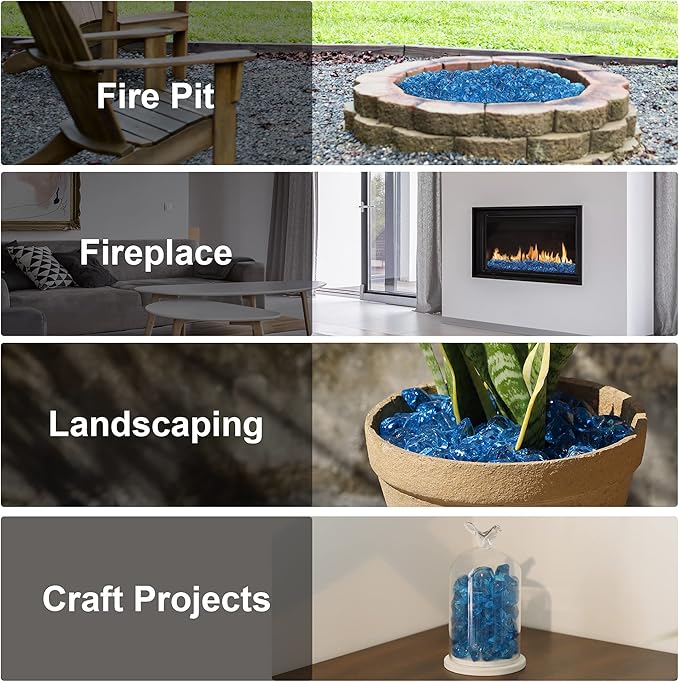 Stanbroil 10-Pound Fire Glass - 1/2 inch Polygon Fire Glass for Fireplace Fire Pit and Landscaping, Aqua Blue