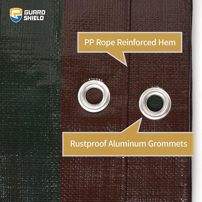 GUARD SHIELD Brown Tarp 12x16 Feet Large Plastic Tarps Heavy Duty Waterproof Outdoor Tarpaulin Cover 12mil
