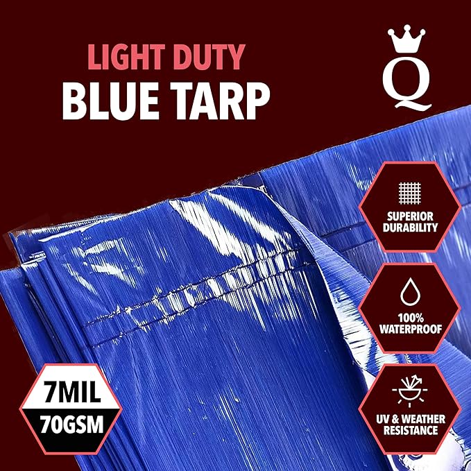 QUEEN OF TARPS | 16x20 Light Duty Tarp Waterproof, 70 GSM is 7 MIL, UV/Tear Resistant Tarp, Camping, Outdoor Furniture, Car, Tents, Painting, Firewood Protection | 16x20, Light Duty