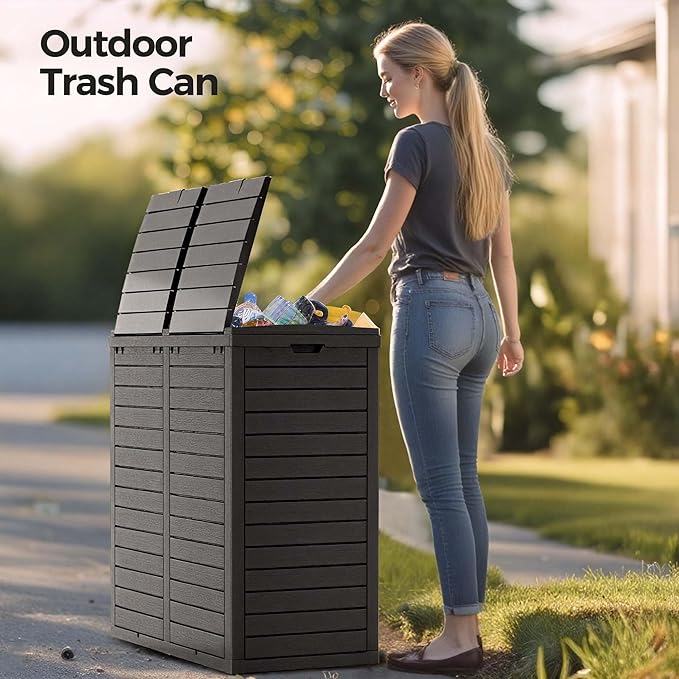76 Gallon Outdoor Trash Can Waterproof Resin Garbage Can with Tiered Lid & Drip Tray Indoor and Outdoor Use Trash Bin for Patio Kitchen, Backyard & Deck, Black