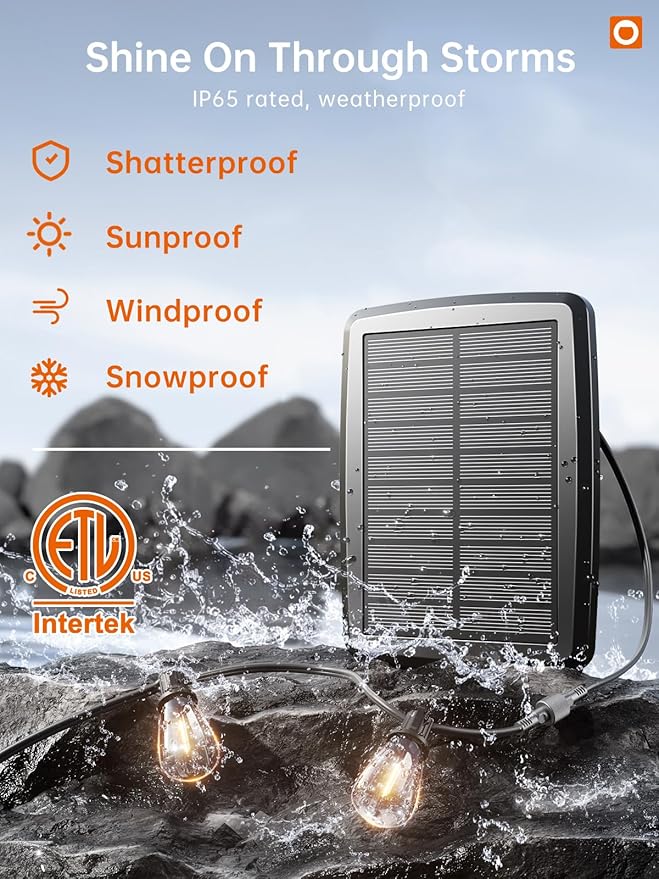 addlon 54FT(48+6) Solar String Lights Outdoor Waterproof with USB Port & Remote Control Dimmable Solar Patio Lights IP65 Solar Powered Edison LED Bulbs for Outside Bistro Camping