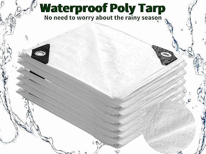 TARPAL 5x7 Feet White Tarp Waterproof (2 Pack) Small tarps Multipurpose Protective Cover All Purpose Poly Tarps Cover for Firewood Outdoor Furniture etc