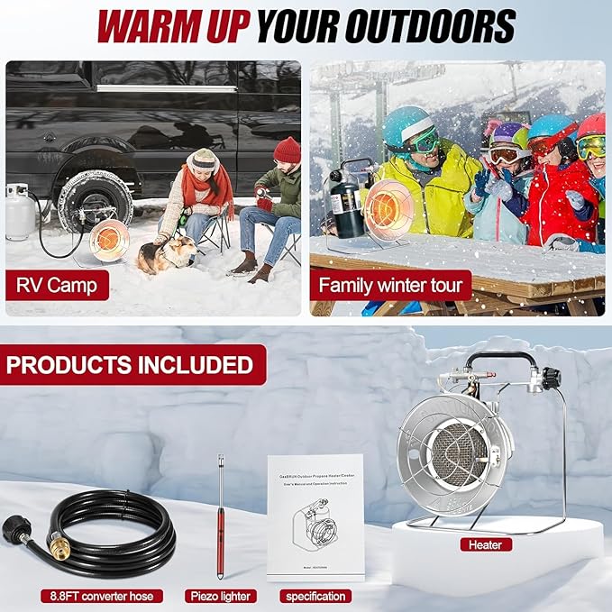 Multi-Use Portable Propane Heater/Cooker,18,000 BTU Propane Tent Heater include 8.8 FT Hose for Patio, Camping, Hunting, Fishing(Fuel not included)