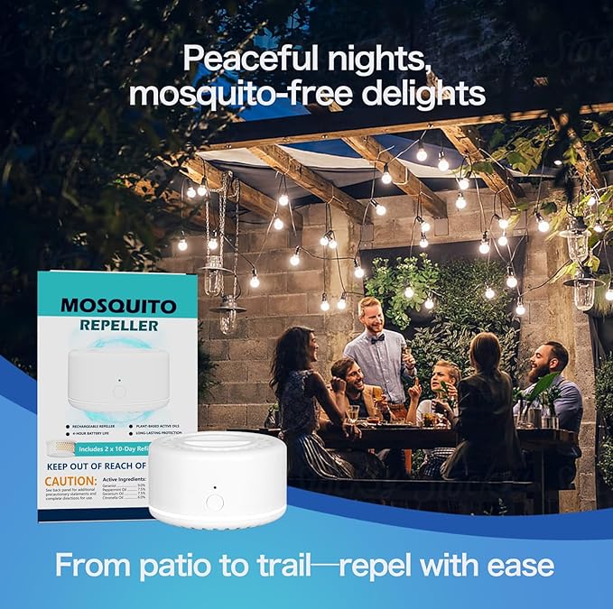 Mosquito Repellent Outdoor Patio, Bug Repellent Outdoor Electronic Mosquito Repeller for Camping Outing Hiking, Plant-Based Mosquito Control Device(2 Refill, Citronella)
