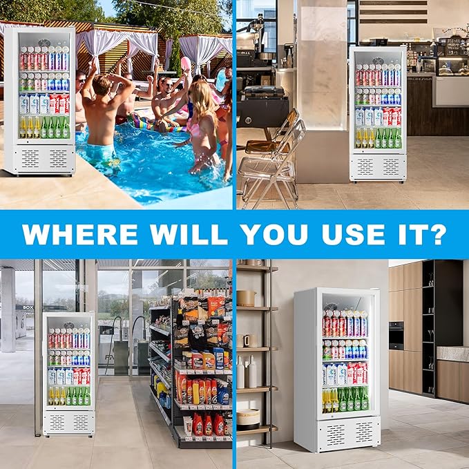 6.5 Cu.Ft Commercial Beverage Refrigerator Glass Door Drink Cooler with Soft Light and 5 Shelves, Display Refrigerator for Restaurant Store Cafe Office, White