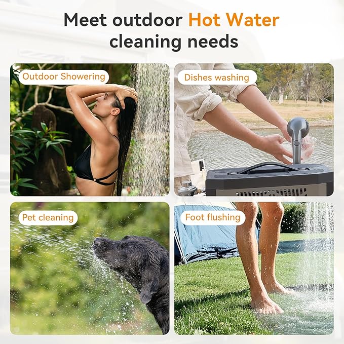 GPT3U Portable Propane Water Heater – Instant Hot Water, Constant Temperature Control, Rechargeable Battery, Safety Protections – Ideal for Camping, Hiking, Beach & Outdoor Adventures