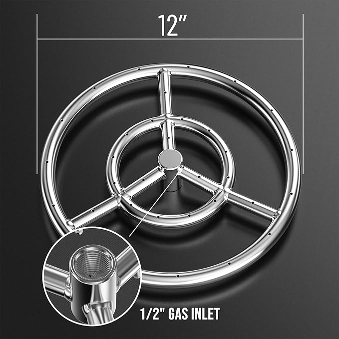 Skyflame 12-Inch Round Fire Pit Burner Ring, 304 Stainless Steel