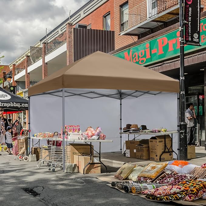 COOSHADE Pop Up Canopy Tent 10x10 with 2 Sidewalls, Outdoor Shade Instant Canopy Tents(Khaki)