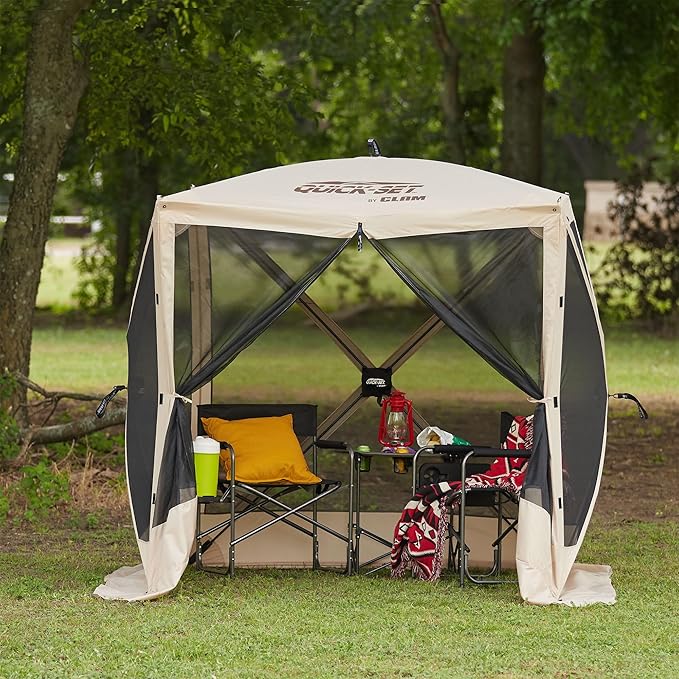 CLAM Traveler Pop-Up Screen Tent – 6x6 ft Portable Camping Gazebo Canopy, Tan – Instant Setup, Bug & Weather Protection, Lightweight Shelter for 4 People – Outdoor Events, Picnics, and Hiking