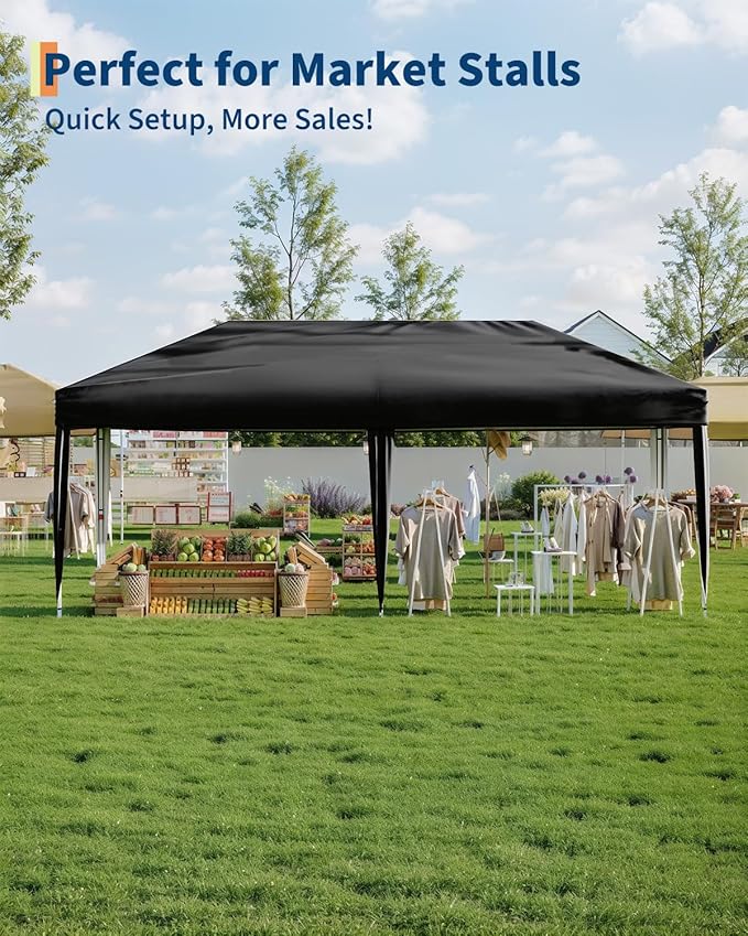 10x20 Pop Up Canopy Tent Outdoor Canopy with 6 Removable Sidewalls One-Person Set Up Heavy Duty Commercial Instant Tent Shelter-Blue