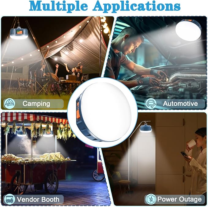 2PCS LED Flashlinght Hanging Camping Lantern Rechargeable Lamp Essentials, 200W Outdoor Camping Tent Lights for Camper Decor, 4000LM Waterproof Canopy Lights Outdoor for Power Outages (2)