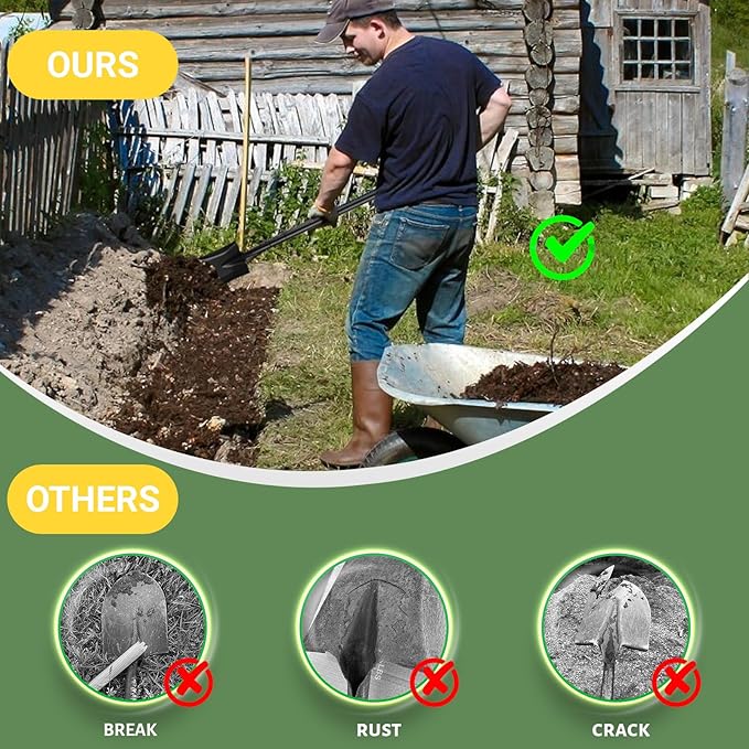 Small Square Shovels for Digging, Garden Spade Shovel Beach Shovels with 43.3in Handle,Heavy Duty Portable Metal Shovel for Gardening Camping Trenching Digging Landscaping,Off-Road,Black