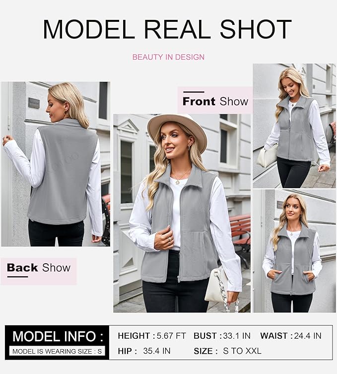 Dokotoo Women's Full Zip Polar Fleece Vest Warm Winter Sleeveless Cardigan Lapel Collar Sherpa Coat Outerwear with Pocket