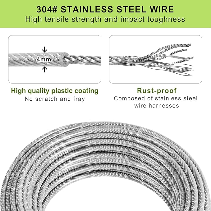 Dog Tie Out Cable and Stake, 50ft Chew Proof Stainless Steel Cable, 15" Heavy Duty Dog Anchor for Dogs Up to 125lbs, No Tangle, Dog Runner for Yard and Camping