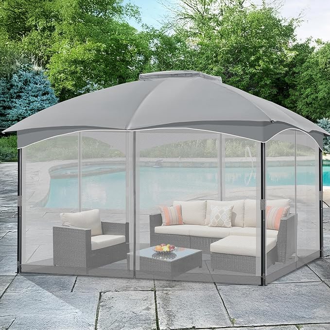 COWVIE Gazebo Replacement Netting Screen, 12' x 16' Universal Gazebo 4-Panel Mosquito Sidewalls with Double Zippers for Outdoor Patio (Only Netting)