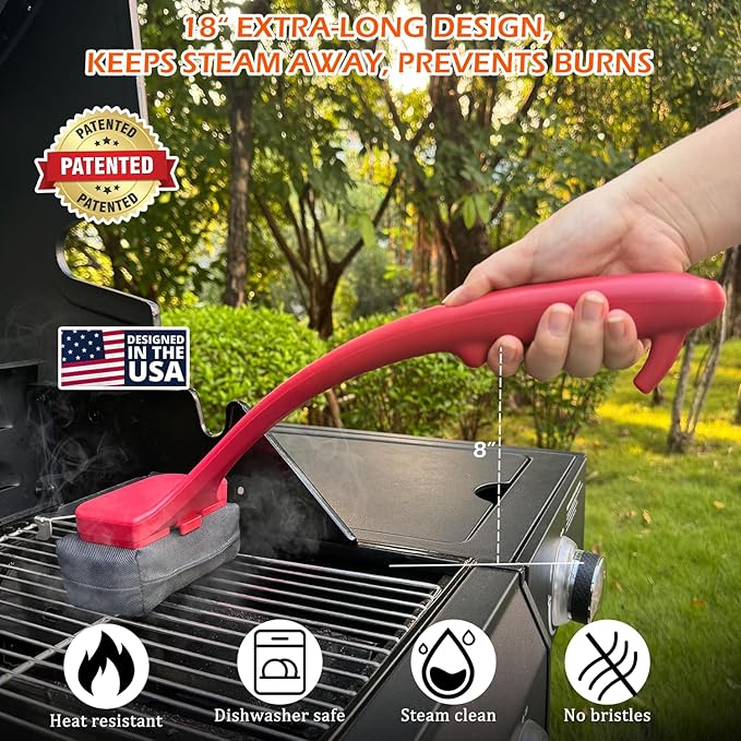 Grill Brush for Outdoor Grill, 18" Bristle Free Steam Grill Brush with SuS304 Stainless Steel Scraper, Grilling Accessories Fit for All Types Grill, Heat-Resistant & Easy to Clean, Black